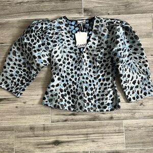 Ganni Jacquard Puff Sleeve Top